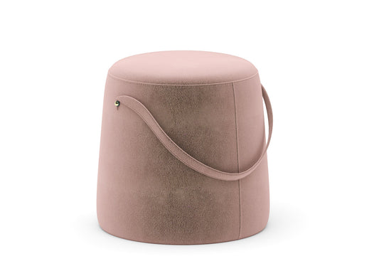 Powder Pink Velvet Stool with Seamless Handle for Cozy Home Decor