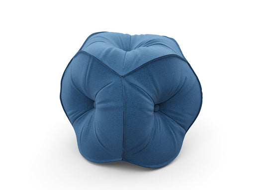 Navy Blue Floral Pouf with Quilted Petal Design and Textured Fabric Surface