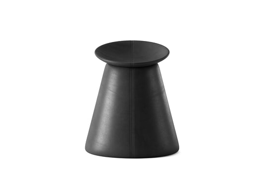 Black Cone-Shaped Stool with Seamless Leather Finish and Minimalist Profile