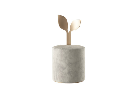 Cylindrical Marble-Effect Stool with Golden Leaf Accents and Modern Organic Design