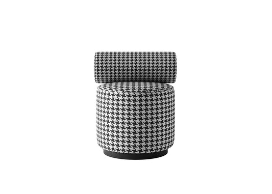 Black-and-White Houndstooth Round Ottoman with Classic Contemporary Styling