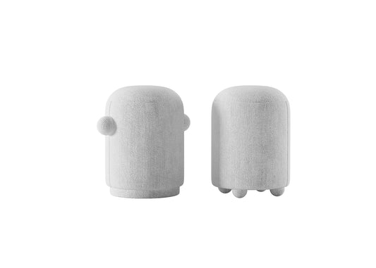 Grey Textured Pouf Duo with Playful Ear-Shaped and Ball-Footed Design Elements