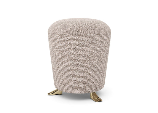 Quirky Velvet Ottoman with Golden Human-Foot Base for Artistic Interior Accents