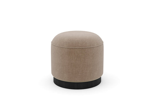Soft Beige Round Stool with Textured Fabric and Black Circular Wooden Base