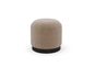 Soft Beige Round Stool with Textured Fabric and Black Circular Wooden Base chair
