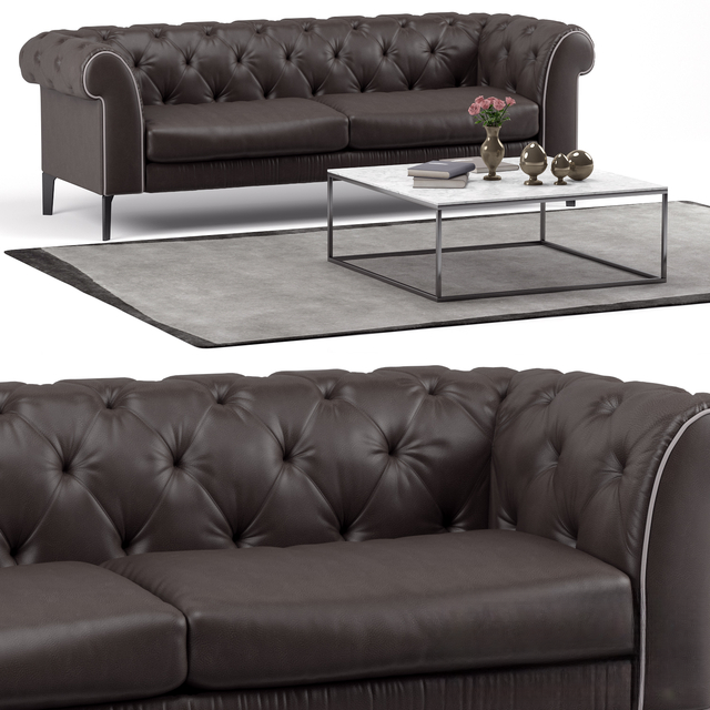 Buttoned Dark Leather Sofa sofa