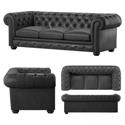 Buttoned Dark Leather Sofa sofa