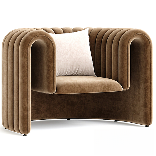 Brown Curved Velvet singlesofa