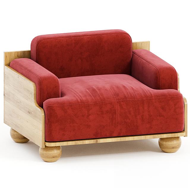 Red Wooden Modern singlesofa