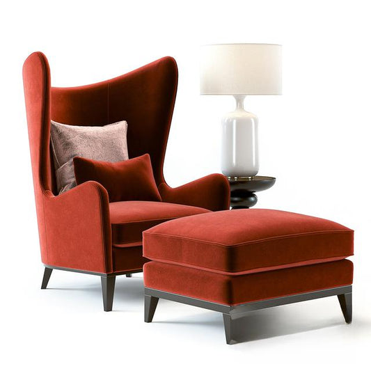 Red Velvet Chair Ottoman singlesofa