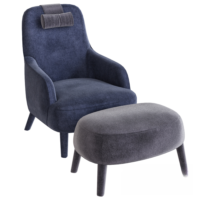 Blue Velvet Chair Ottoman singlesofa