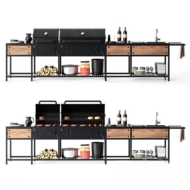 Outdoor BBQ Grill Station food