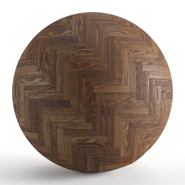 Round Herringbone Wooden Table
