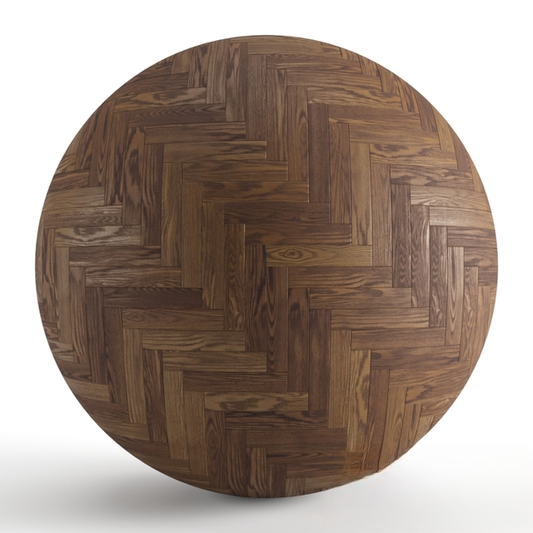 Round Herringbone Wooden Table